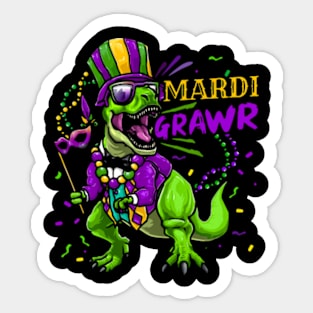 Mardi Gras Dabbing T Rex Dinosaur Mardi Grawr Bead Costume Sticker